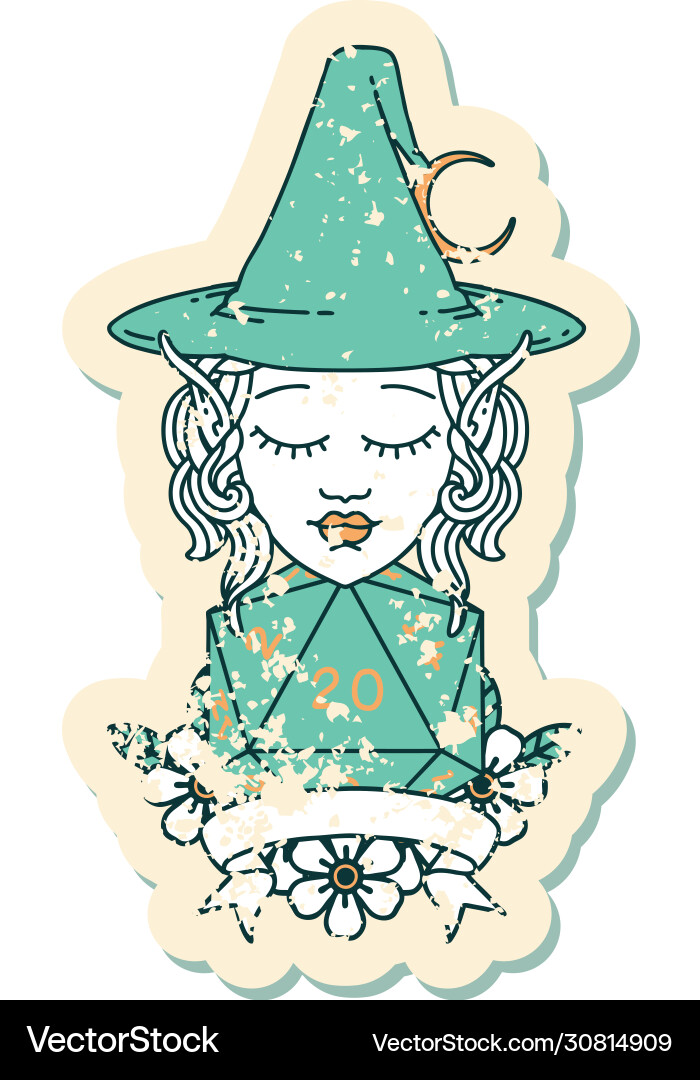 Elf mage character with natural twenty dice roll Vector Image
