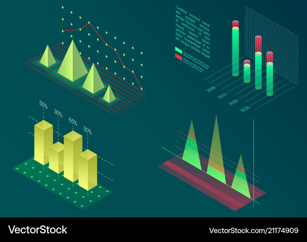 Isometric Data Graph Elements vector image