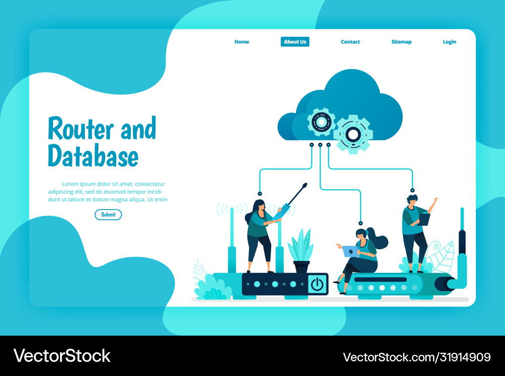 Landing page template router and database Landing page template router and database vector image
