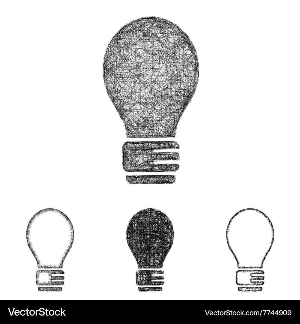 Lightbulb icon set - sketch line art vector image