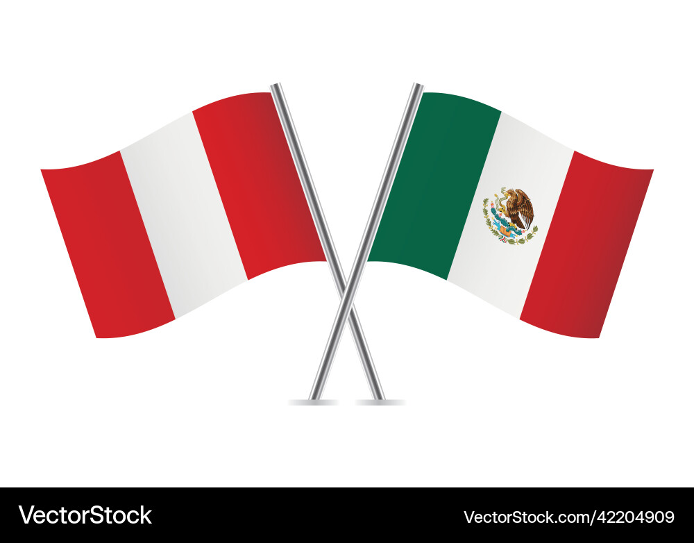 Peru and mexico crossed flags Peru and mexico crossed flags vector image
