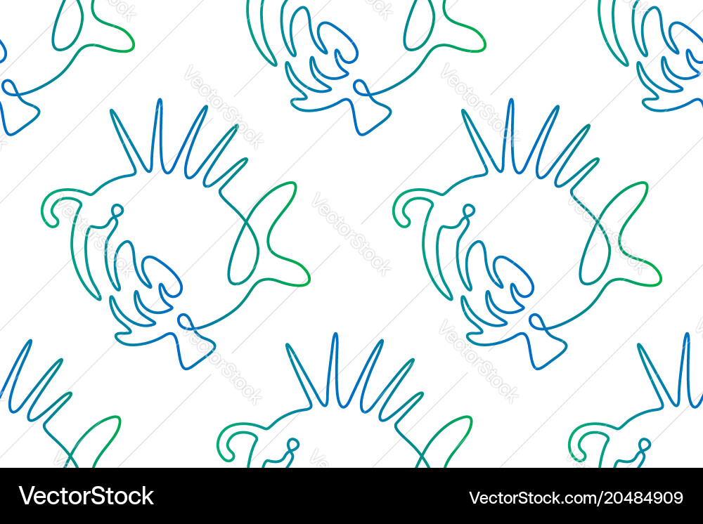 Seamless pattern from continuous line art fish vector image