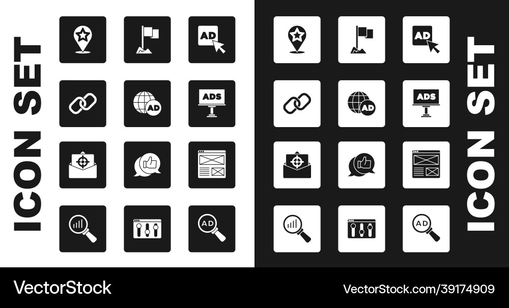 Set advertising chain link map pointer with star Vector Image