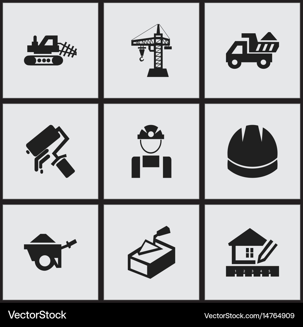 Set of 9 editable building icons includes symbols vector image