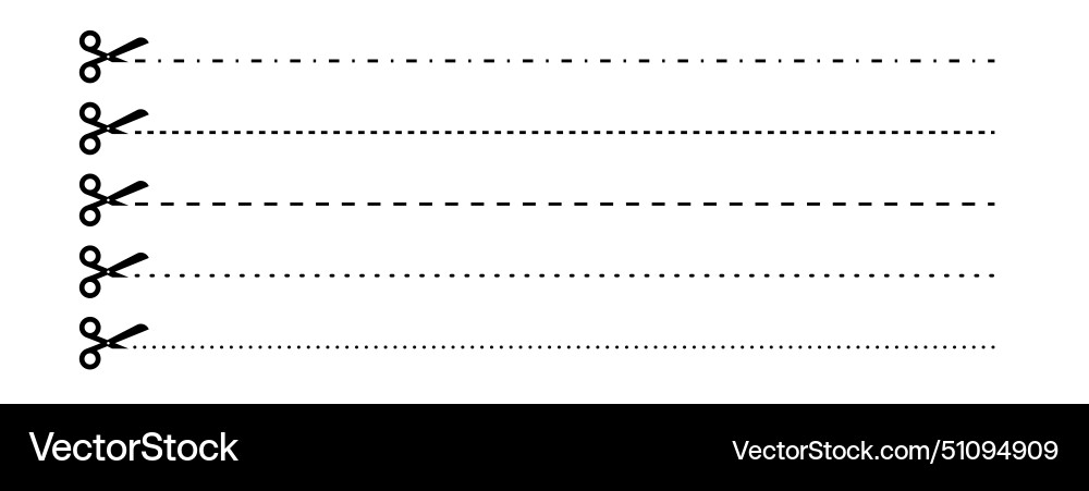 Set of scissors with cut lines collection Set of scissors with cut lines collection vector image