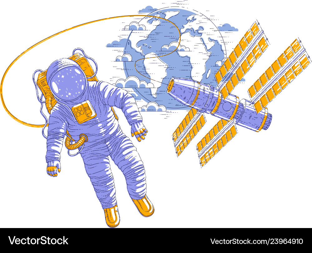 Astronaut flying in open space connected Astronaut flying in open space connected vector image