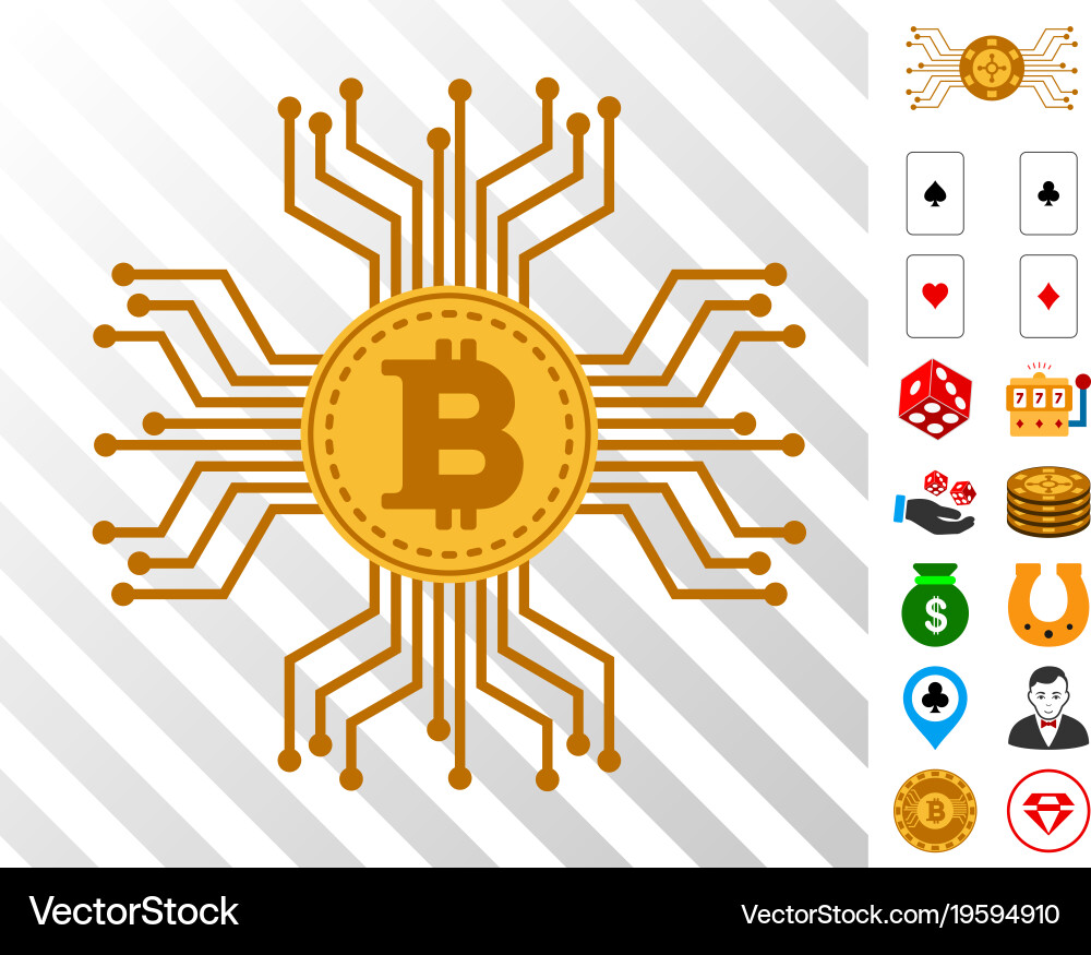 Bitcoin circuit links icon with bonus vector image