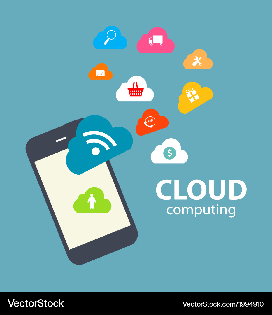 Cloud computing concept on different electronic vector image