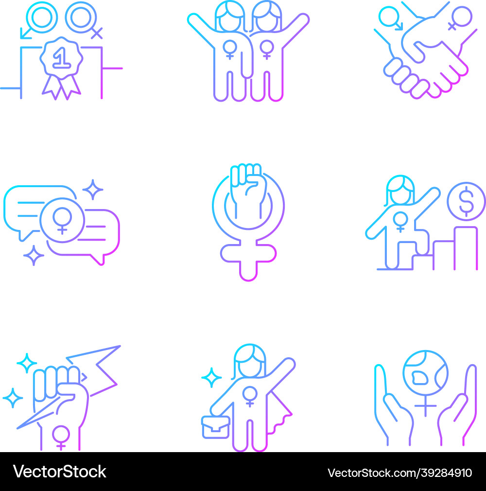 Feminist movement gradient linear icons set Feminist movement gradient linear icons set vector image