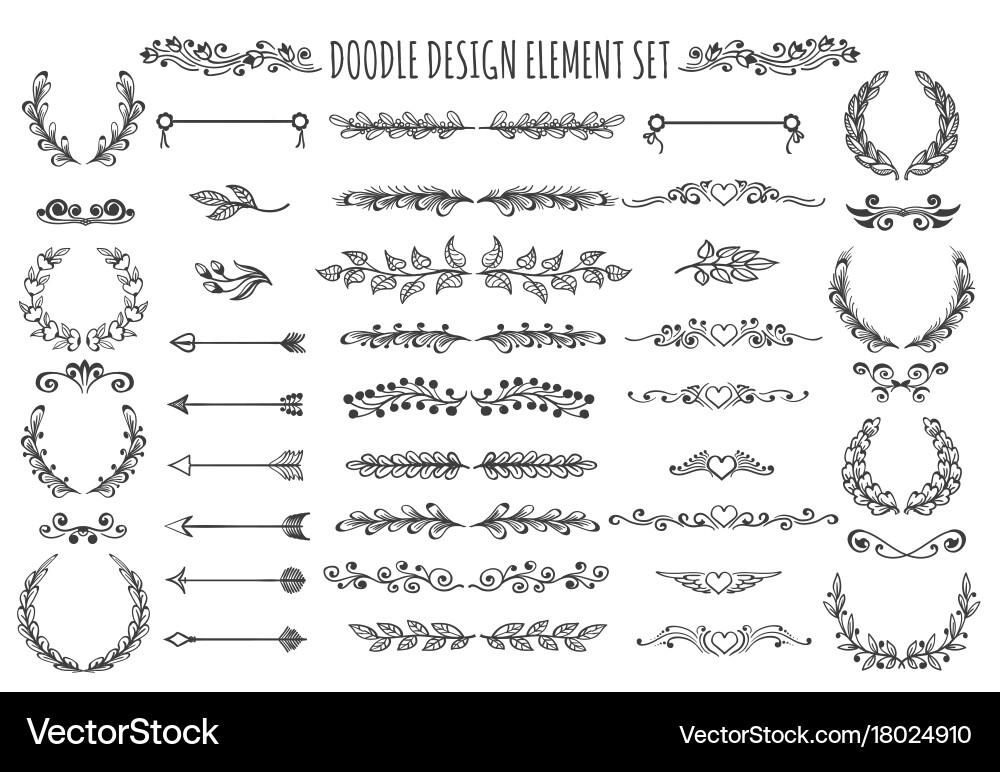 Floral Doodle Element Set Royalty Free Vector Image
