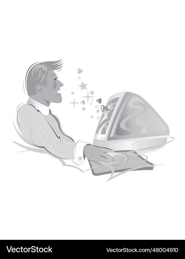 Man working on a computer isolated white vector image