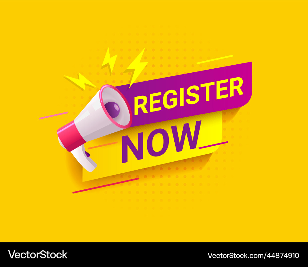 Register now social message in dynamic style Register now social message in dynamic style vector image