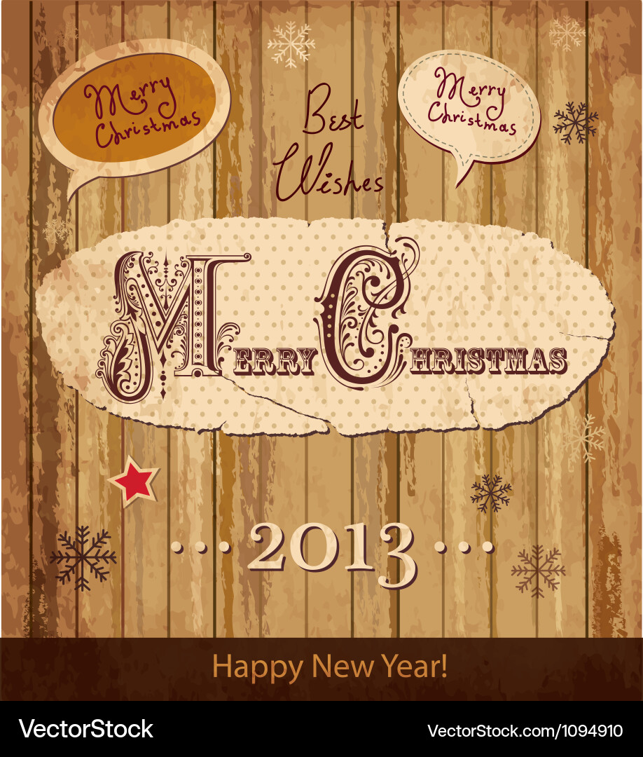 Rustic Wooden Christmas Card with Script Font vector image
