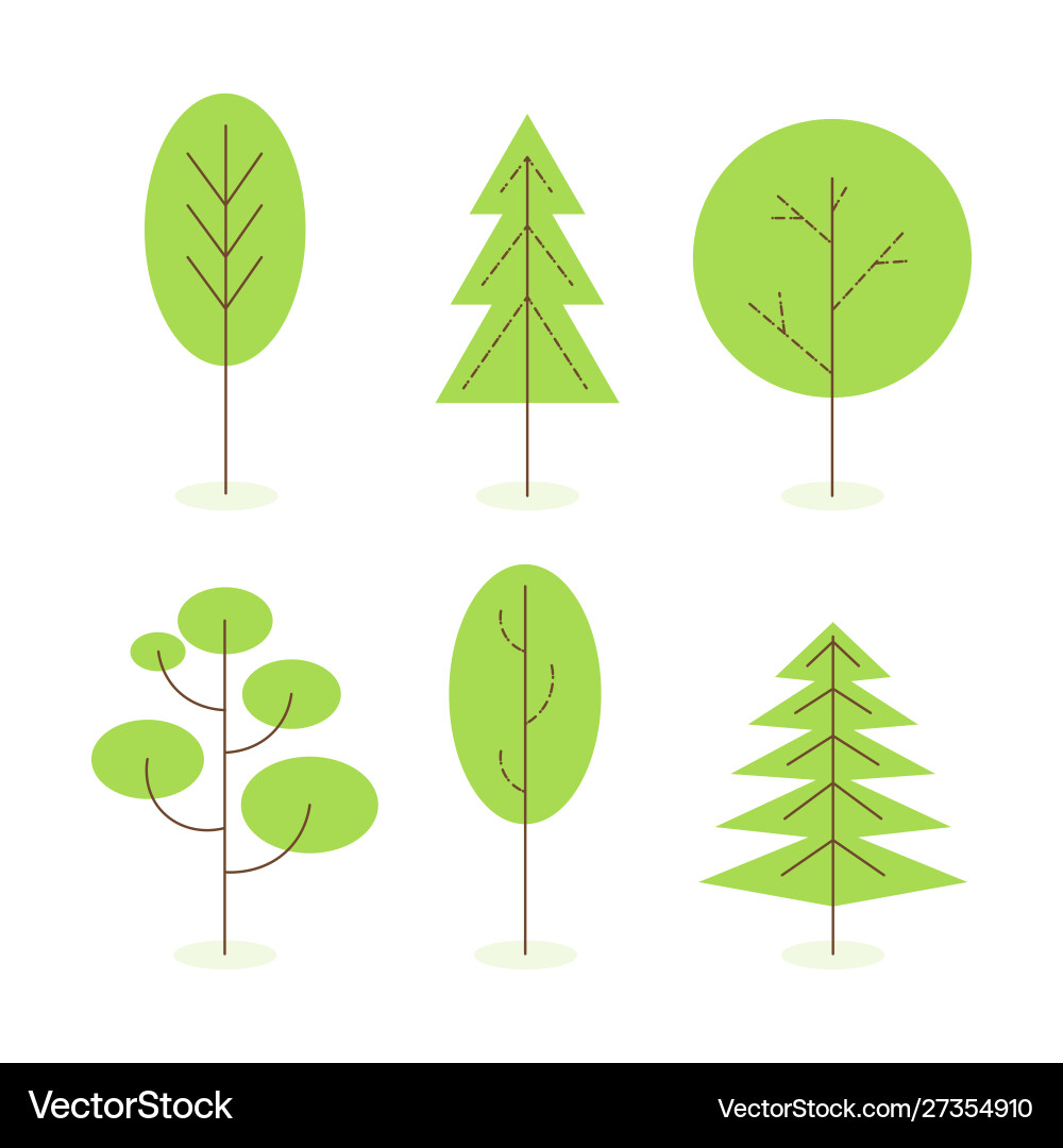 Set isolated simple tree in flat style vector image
