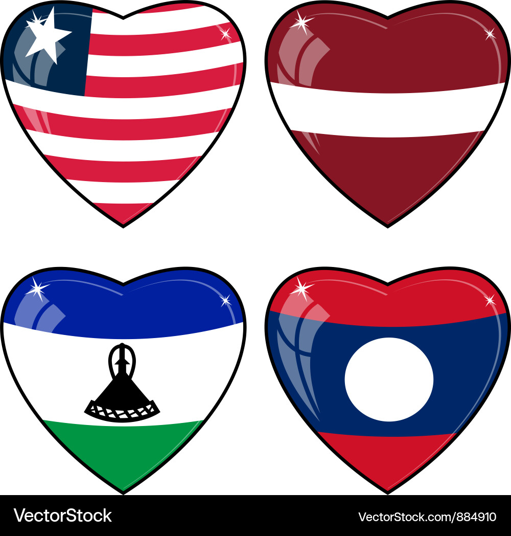 Set of images hearts with the flags laos Vector Image