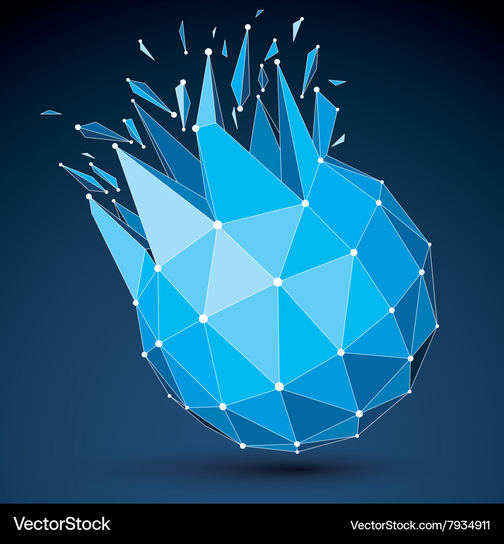 3d low poly object with blue connected lines Vector Image
