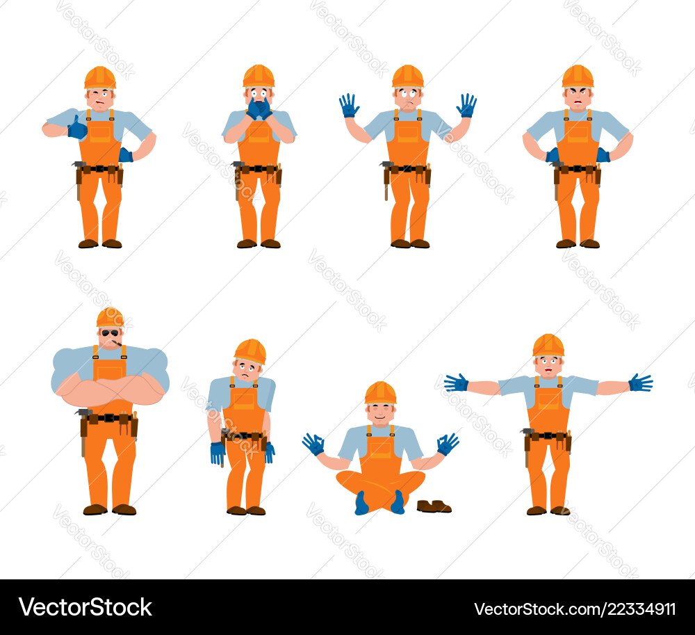 Builder set poses and motion worker in protective Builder set poses and motion worker in protective vector image