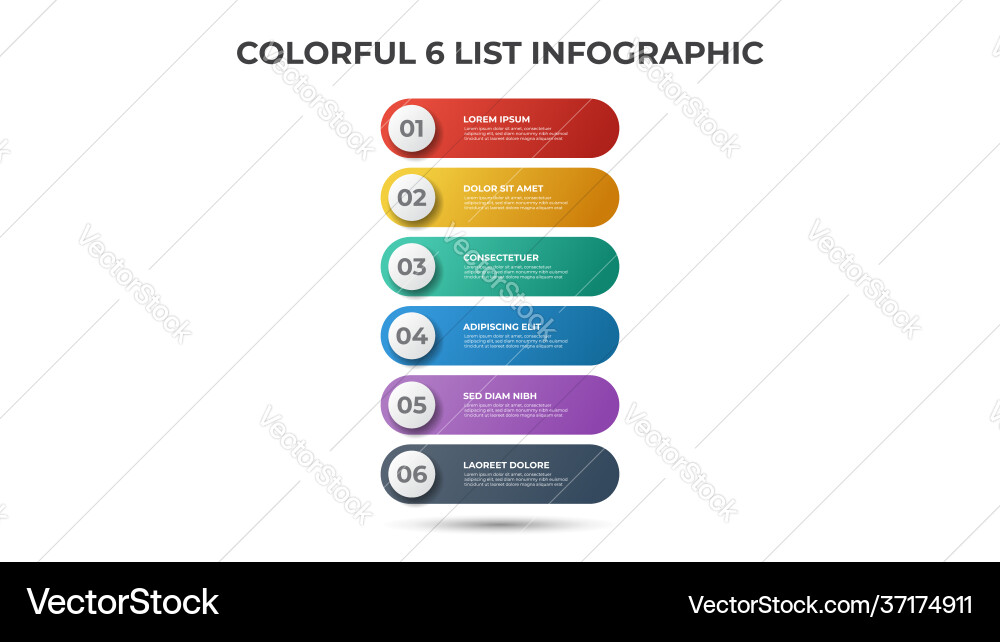 Colorful 6 points list diagram infographic vector image