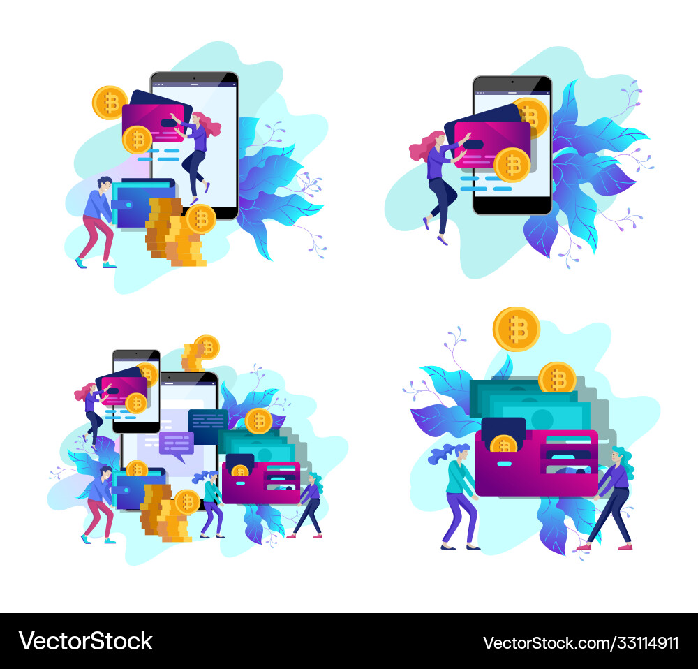 Cryptocurrency and blockchain composition vector image