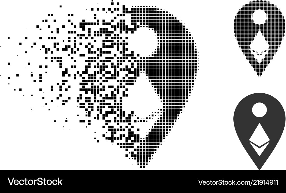 Dissolved pixel halftone ethereum map marker icon Dissolved pixel halftone ethereum map marker icon vector image