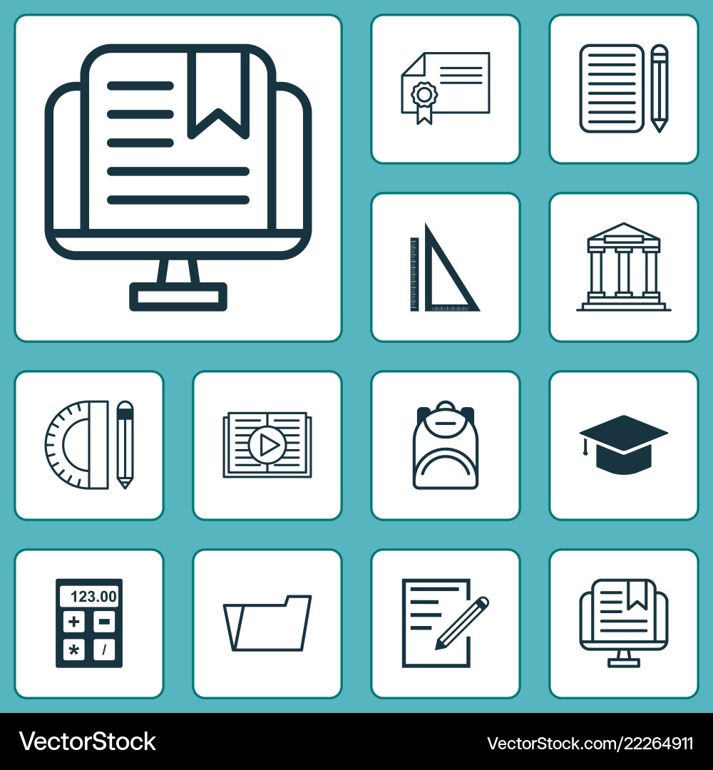 Education icons set with file folder audio book Education icons set with file folder audio book vector image