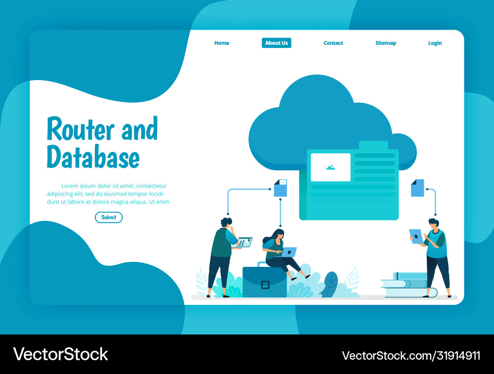 Landing page template cloud and folder storage Landing page template cloud and folder storage Vector Image
