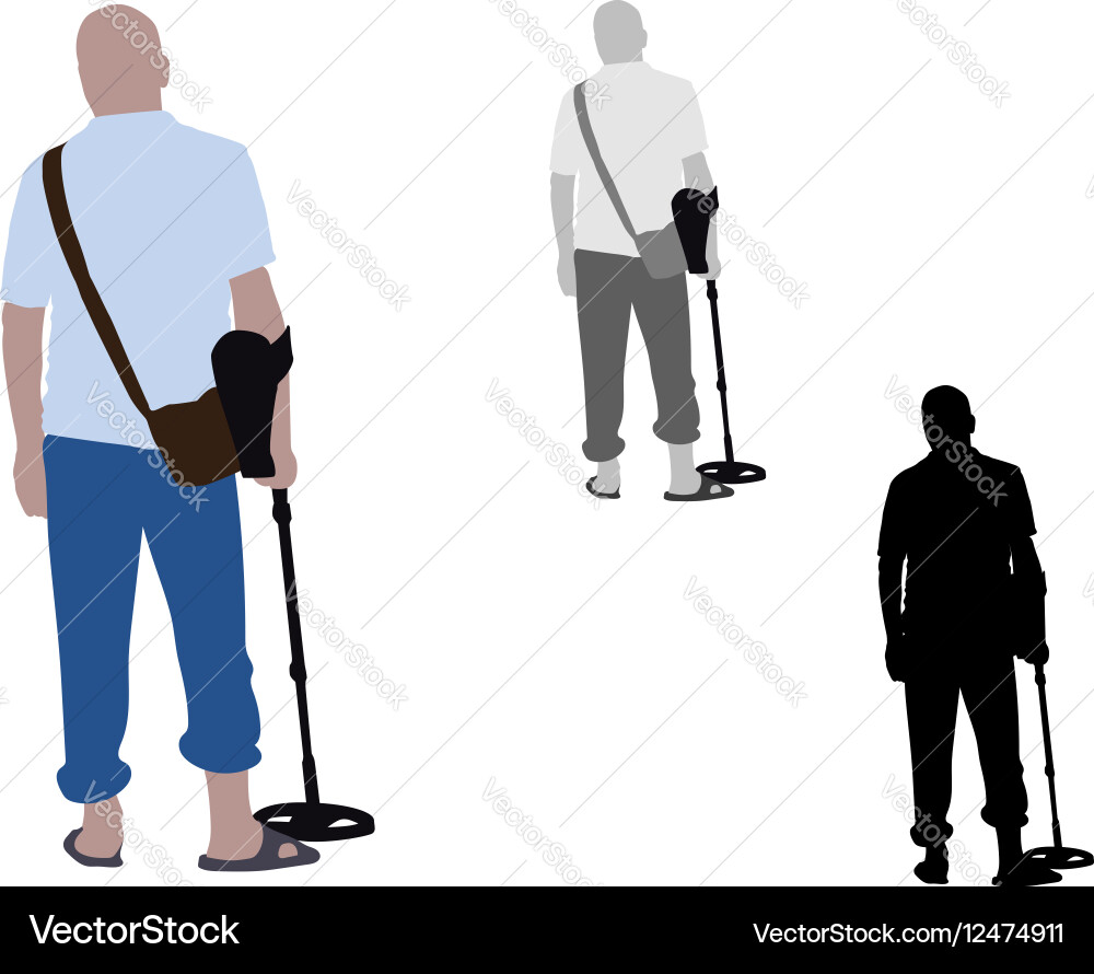 Man with slippers and bag using metal detector Vector Image
