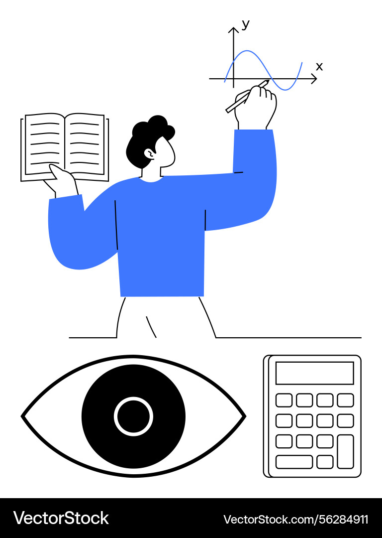 Person solving mathematical equation while reading Person solving mathematical equation while reading vector image