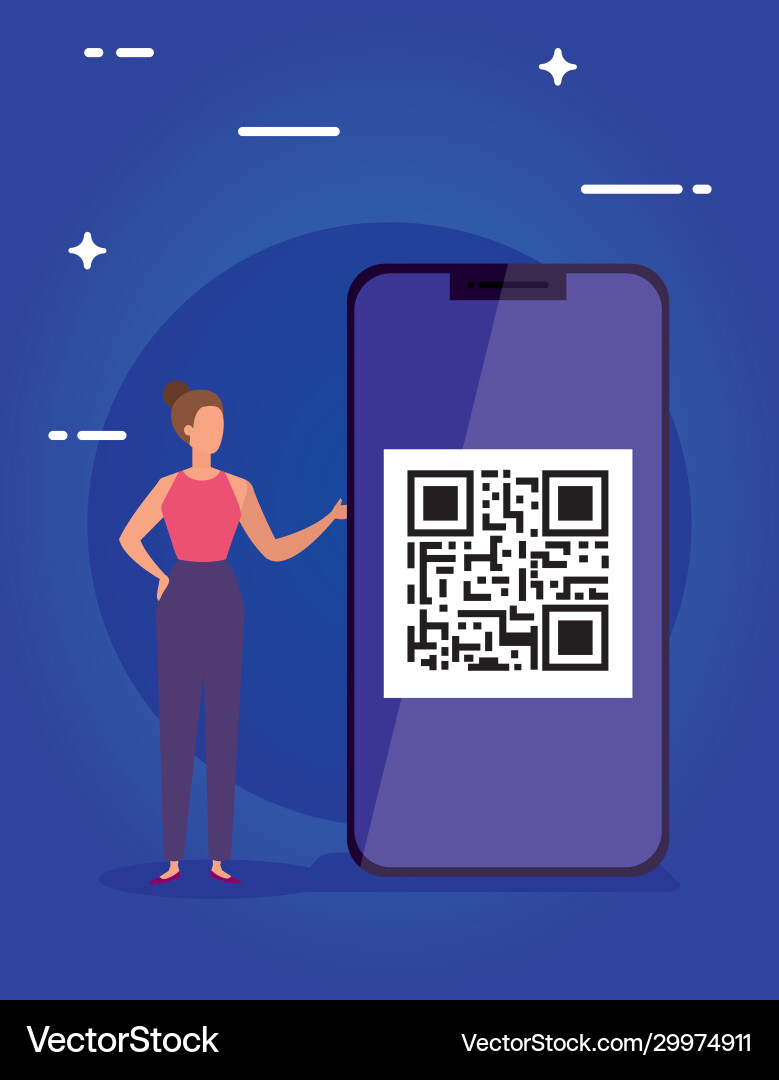 Scan code qr in smartphone with businesswoman Vector Image