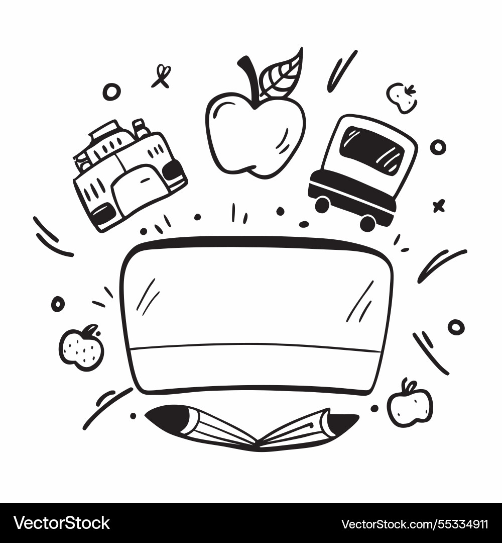 School bus border with apples and welcome back Vector Image
