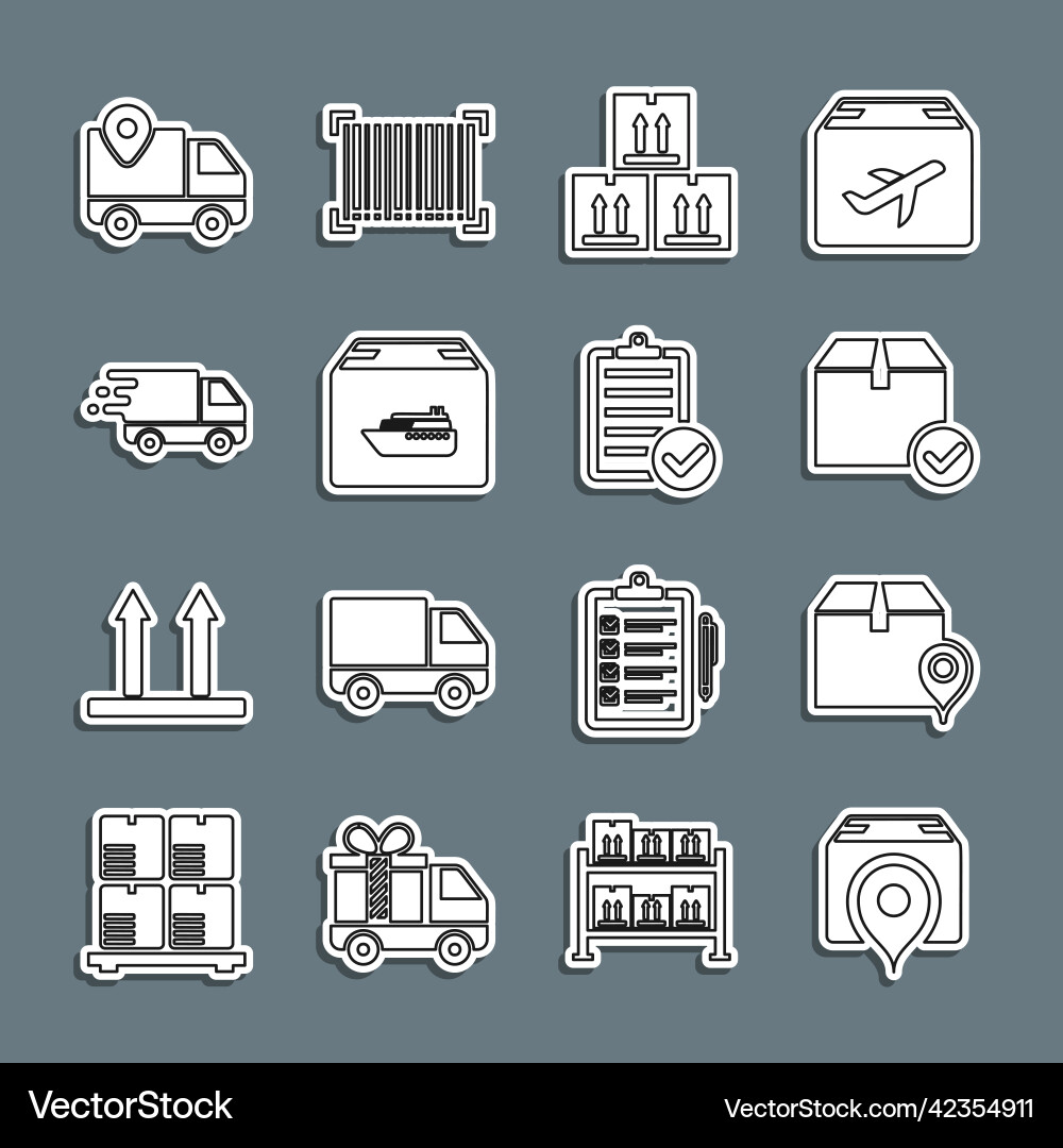 Set line location with cardboard box package Set line location with cardboard box package vector image