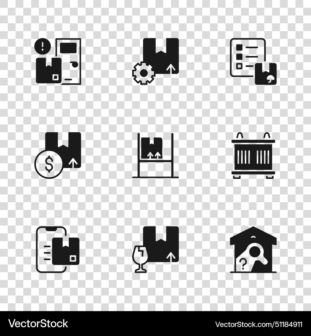 Set package box with fragile content container Set package box with fragile content container Vector Image