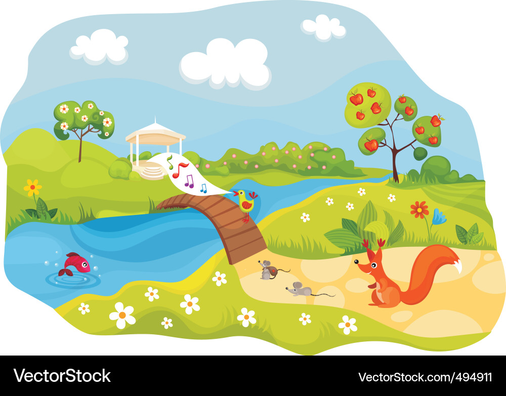 Spring Landscape with Animals vector image
