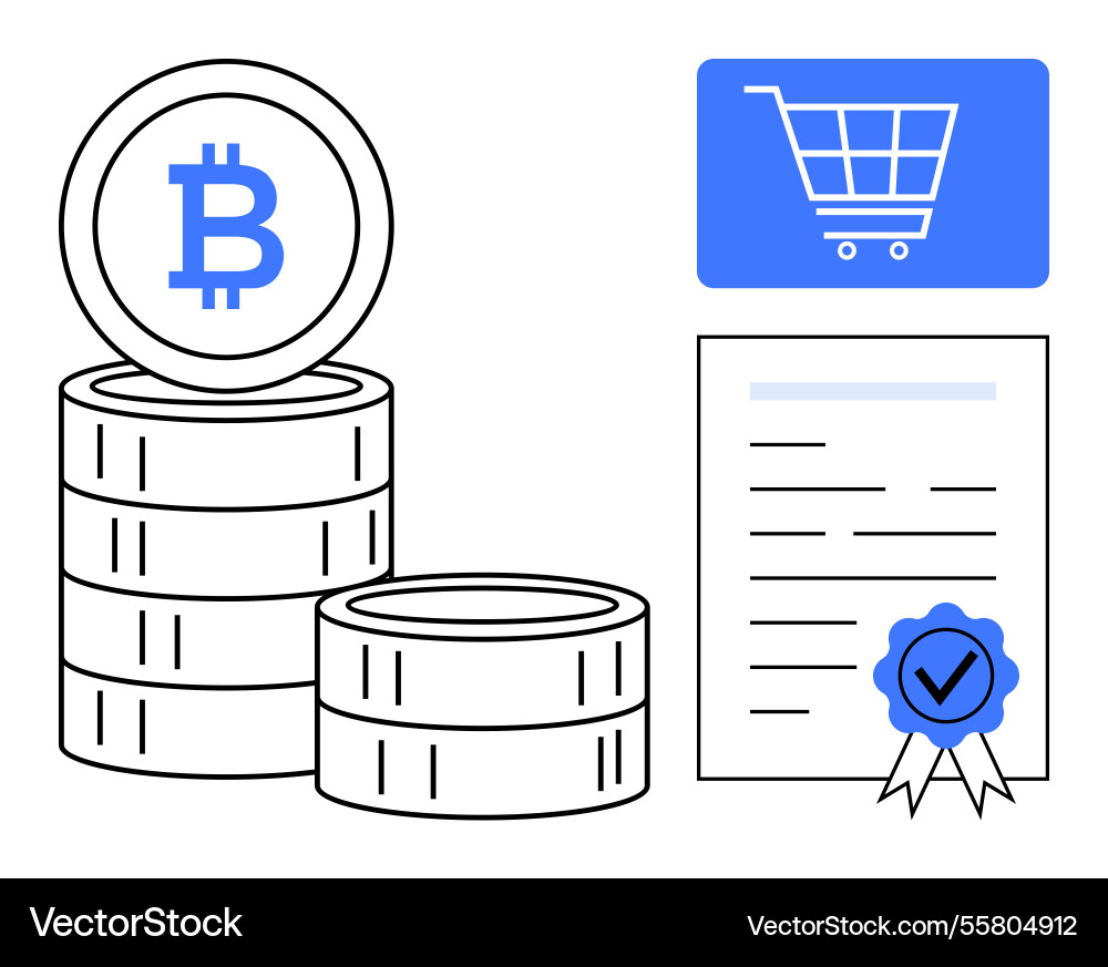 Bitcoin stacks with shopping cart icon Bitcoin stacks with shopping cart icon vector image