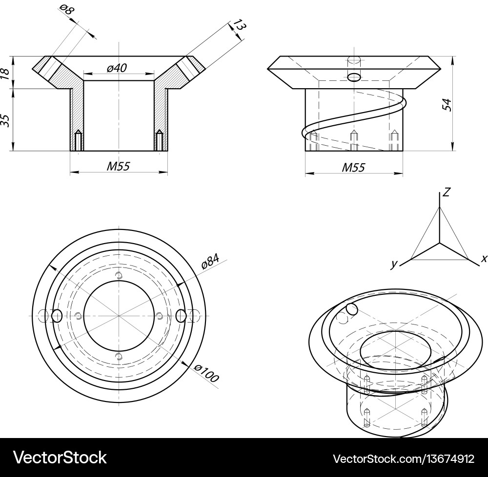 Bushing sketch engineering drawing image vector image