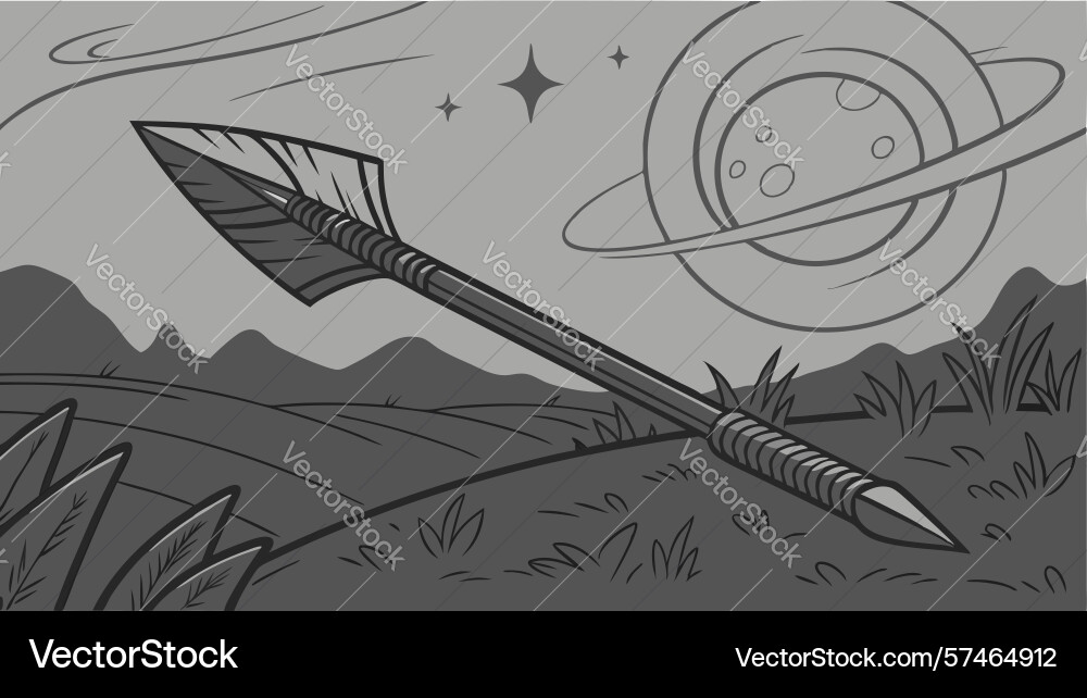 Celestial arrow on a landscape with distant Vector Image