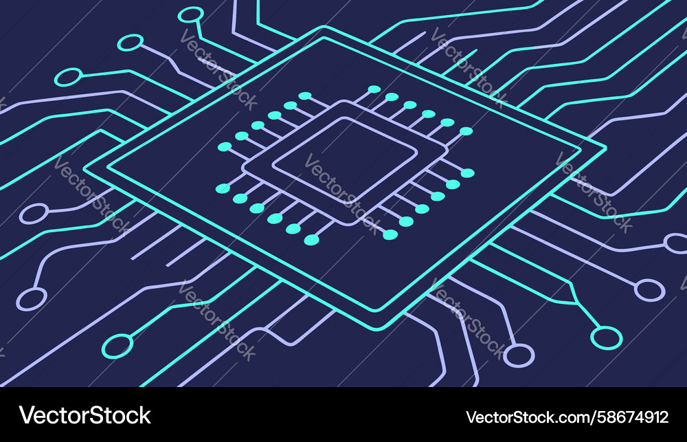 Circuit board with central processor chip ai Vector Image