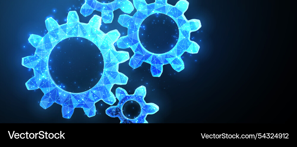 Four gears on blue cog mechanism engine system Vector Image