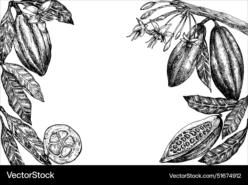 Frame with cocoa fruit graphic Frame with cocoa fruit graphic Vector Image