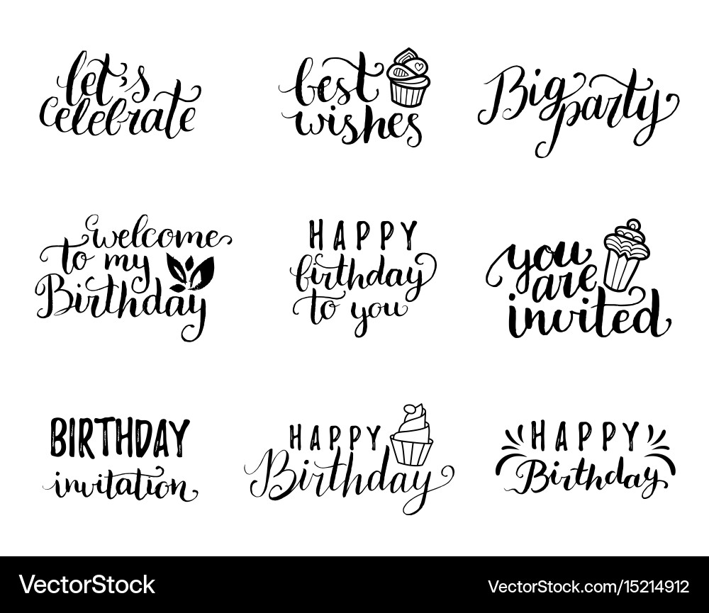 Hand Lettered Birthday Collection Vector Image
