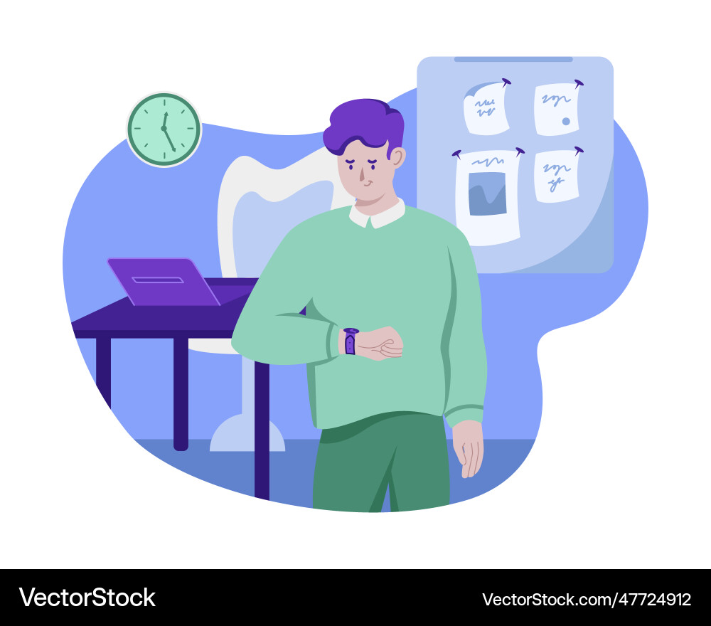 Man standing in office checking time working Man standing in office checking time working vector image