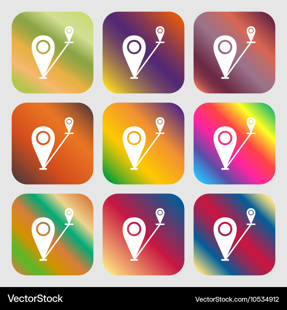 Map pointer icon sign nine buttons with bright vector image