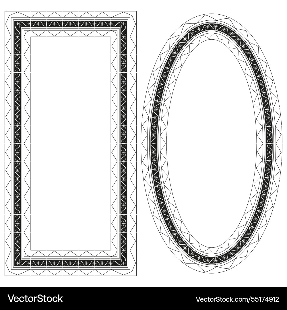 Ornamental frame design rectangular and oval Ornamental frame design rectangular and oval vector image