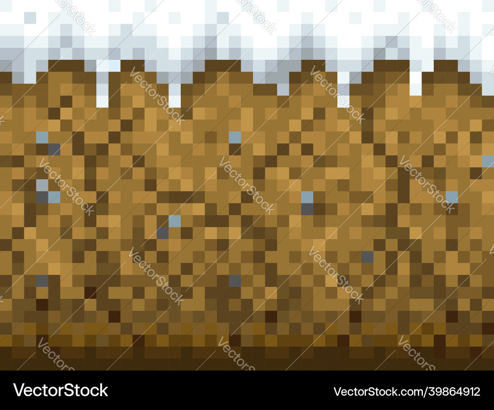 Pixel game background with snow and ground pattern Vector Image
