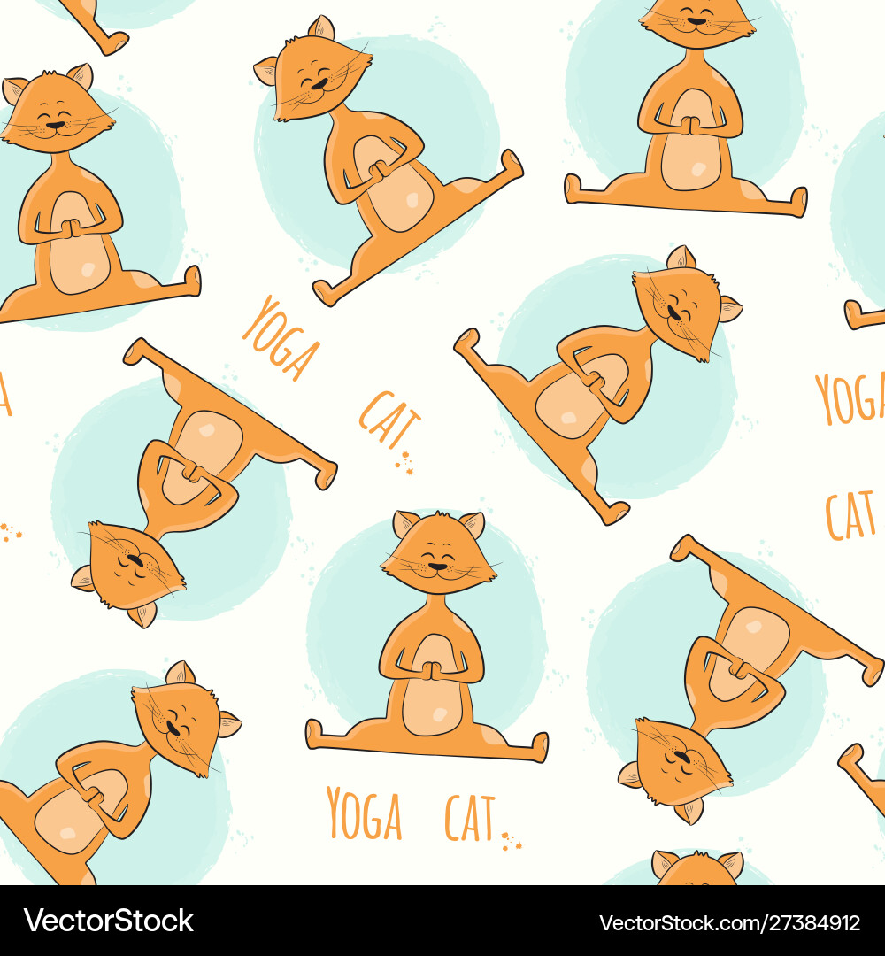 Seamless pattern with cute cartoon cat in yoga Seamless pattern with cute cartoon cat in yoga vector image