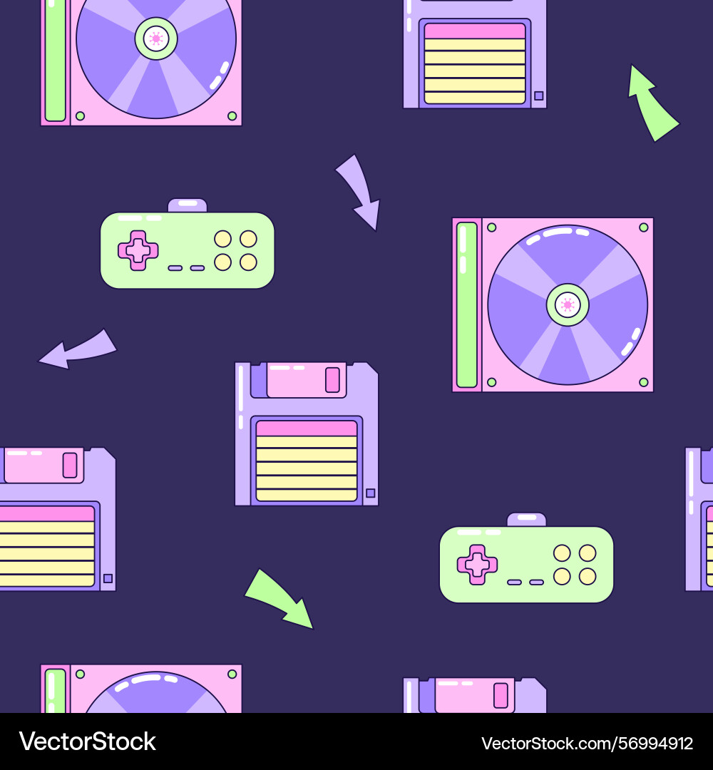 Seamless pattern with floppy disk and gamepad Seamless pattern with floppy disk and gamepad vector image