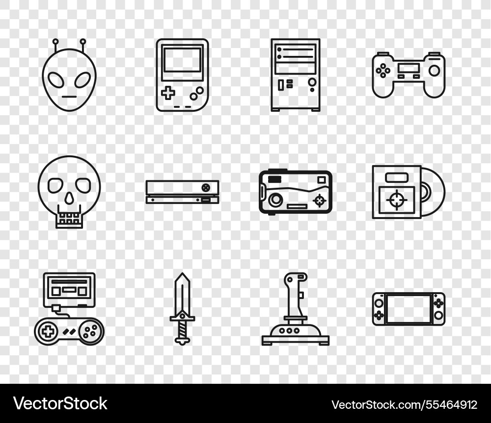 Set line game console with joystick portable Set line game console with joystick portable vector image
