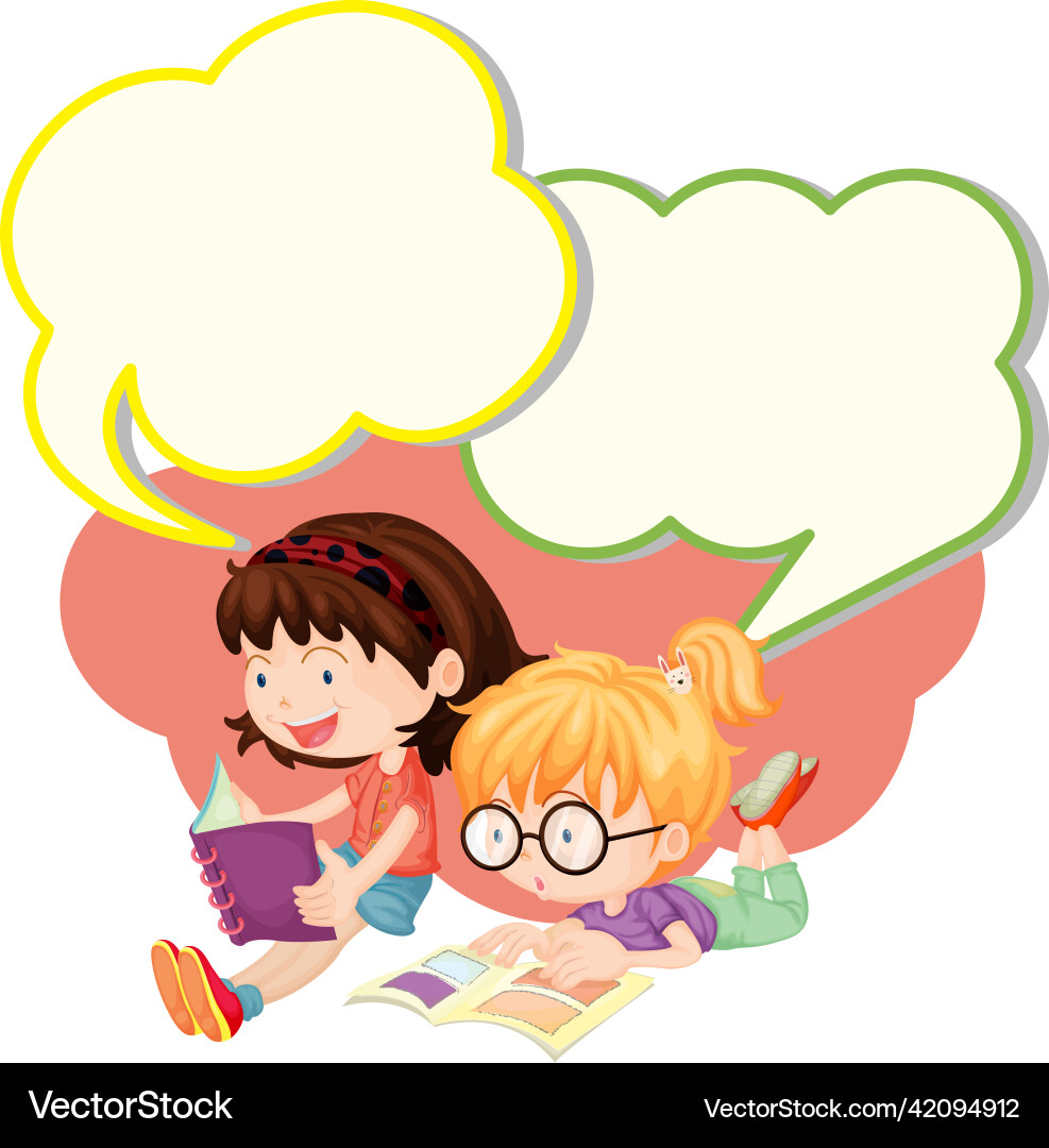 Speech bubble template with kids reading book Vector Image
