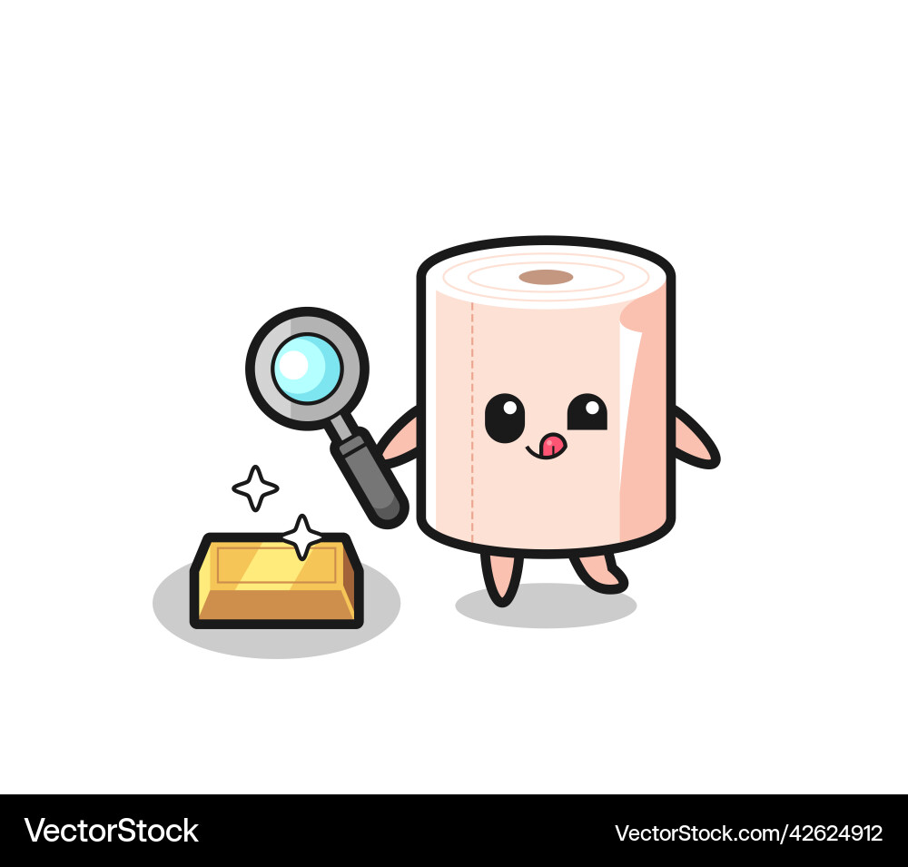 Tissue roll character is checking Tissue roll character is checking Vector Image