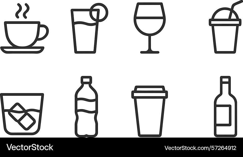 Various beverages displayed in simple line art Various beverages displayed in simple line art vector image